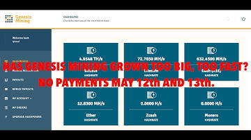 HAS GENESIS MINING GROWN TOO BIG, TOO FAST? NO PAYMENTS MAY 12th AND 13th.