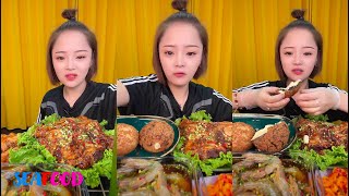 【大食い SEAFOOD】XIAOYU MUKBANG EATING SHOW 。도가니 새우 족발 양뇌 훙쏘우러우 먹방 中国 。210812。1