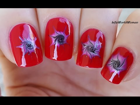 Red Nail Art With Drag Marble Swirl Design Using Needle Youtube