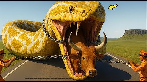 Emergency rescue team saves exhausted yellow cow from fatal bite of giant python🐂🐍