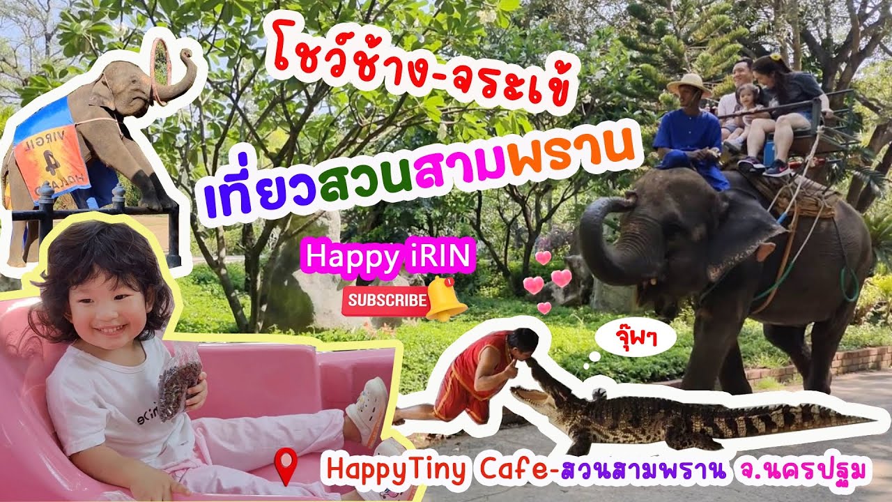 เที่ยวสวนสามพราน นครปฐม แฮปปี้ที่นี่ คาเฟ่เด็ก โชว์ช้างโชว์จระเข้ | มาขี่ช้างกัน