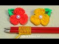 Easy Woolen Flower Making Ideas with Pencil - Hand Embroidery Amazing Trick - DIY Yarn Flowers