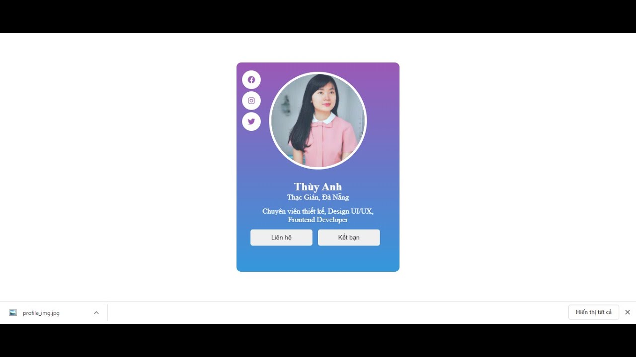 code html สําเร็จรูป  New 2022  Tạo  Person Profile Card bằng Html, Css và Javascript