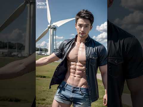 Fit Asian Men AI in the wind turbine scene | Lookbook 347