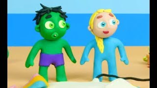Elsa And Hulk Superheros On The Beach Play Doh Stop Motion And Cartoons For Kids Superhero Babies