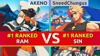 GGST ▰ AKENO (#1 Ranked Ramlethal) vs SneedChungus (#1 Ranked Sin). High Level Gameplay