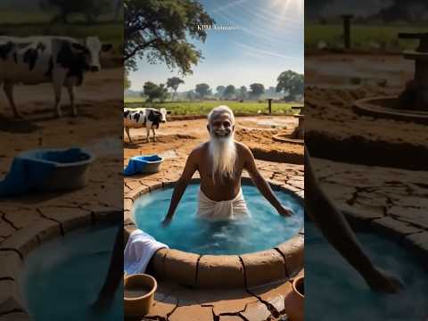 Hot summer and farmer's swimming pool #ai #animation #oldman #summer