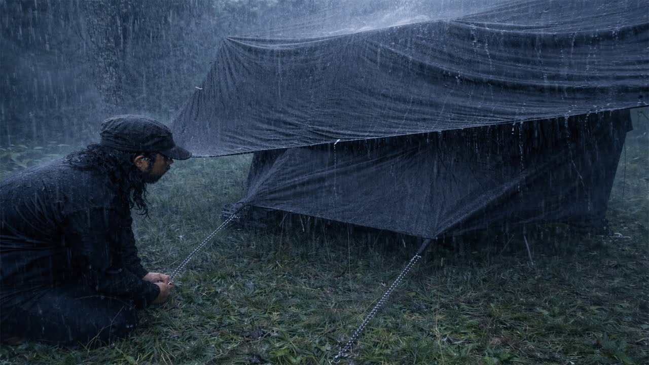 ПОТРЯСАЮЩЕ‼ КЕМПИНГ В ОДИНОЧКУ ПОД СИЛЬНЫМ ДОЖДЕМ И ГРОЗОЙ - ASMR