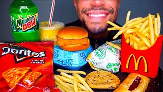 MCDONALD’S VS SUBWAY CHEESEBURGER 6 INCH TUNA SANDWICH DORITOS CRUNCHY CHIPS FRENCH FRIES EATING MUK