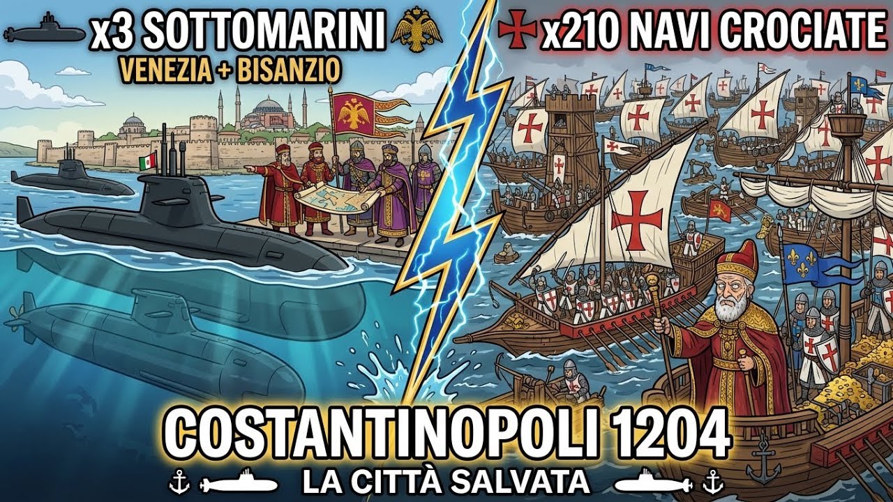 3 SOTTOMARINI VENEZIANI contro 200 NAVI CROCIATE - Costantinopoli SALVATA nel 1204!