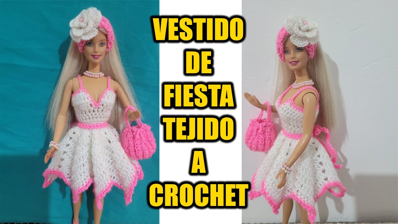 VESTIDO DE FIESTA PARA MUÑECA BARBIE TEJIDO A CROCHET (PASO A PASO)
