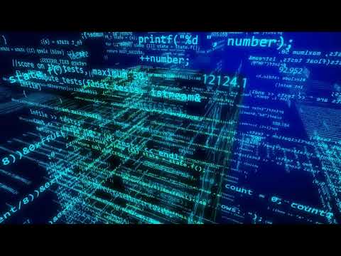 glowing light blue abstract programming code background on dark software or script development