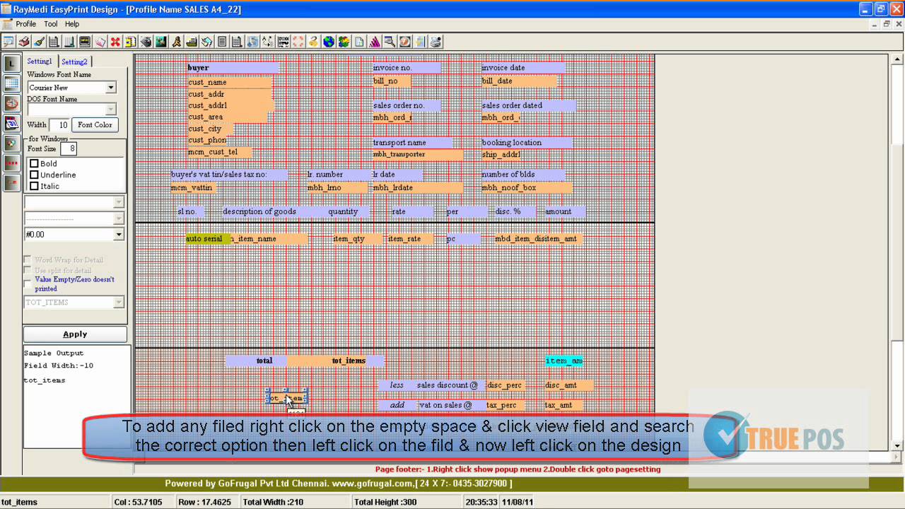 How to open print design and how to add, remove, move print fields.wmv