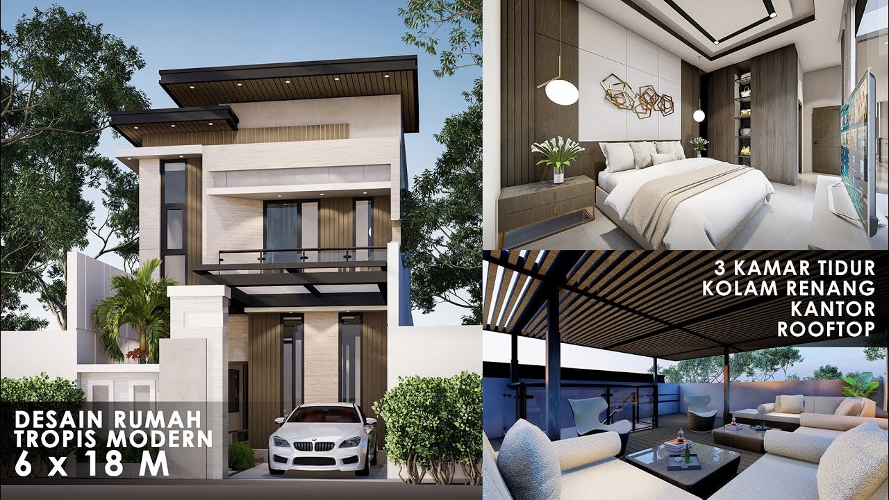 ⁣Desain Rumah Tropis Modern 2 Lantai Di Lahan 6 X 18 Meter