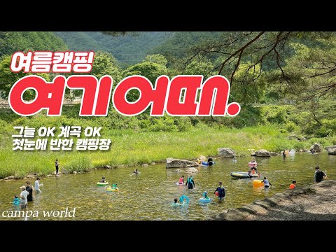 폭염 여름캠핑 후회없이 여기어때? I 계곡 바로 앞 물놀이 솔밭캠핑장 I 원터치텐트도 괜찮아 I 계곡 캠핑장 I  캠핑브이로그  I 여름휴가 I  강원도캠핑장 I 아이폰 브이로그