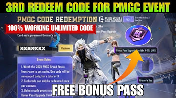FINALLY 😍3rd CODE FOR PMGC CODE REDEMPTION EVENT IN PUBG MOBILE|GET FREE A16 BONUS PASS UPGRADE CARD