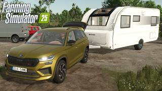 FS25 - Skoda Kodiaq RS with CAMPER TRAILER - NEW CAR MOD for Farming Simulator 2025 GAMEPLAY screenshot 2