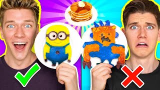 PANCAKE ART CHALLENGE!!! Learn How To Make Minions Spiderman \& Fidget Spinner out of DIY Pancake!