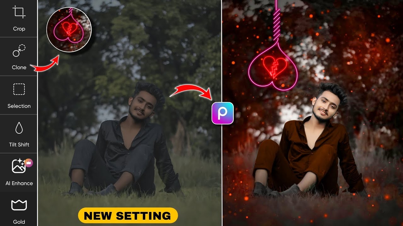 Broken Heart New Photo Editing Picsart | PicsArt Sad Photo editing tutorial | PicsArt Editing