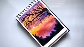 🌅 Easy Sunset gouache Painting for Beginners | Step-by-Step Sunset Painting Tutorial 🎨 #artbyreash