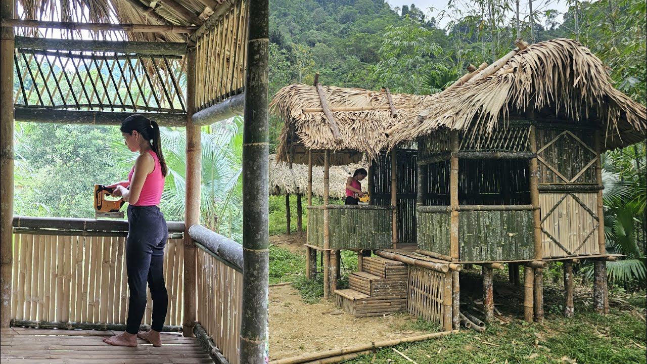 Girl builds bamboo house alone in the forest, challenging life alone ...