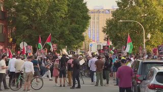Crowds of pro-Palestinian protesters rally and march outside Democratic convention's 3rd night