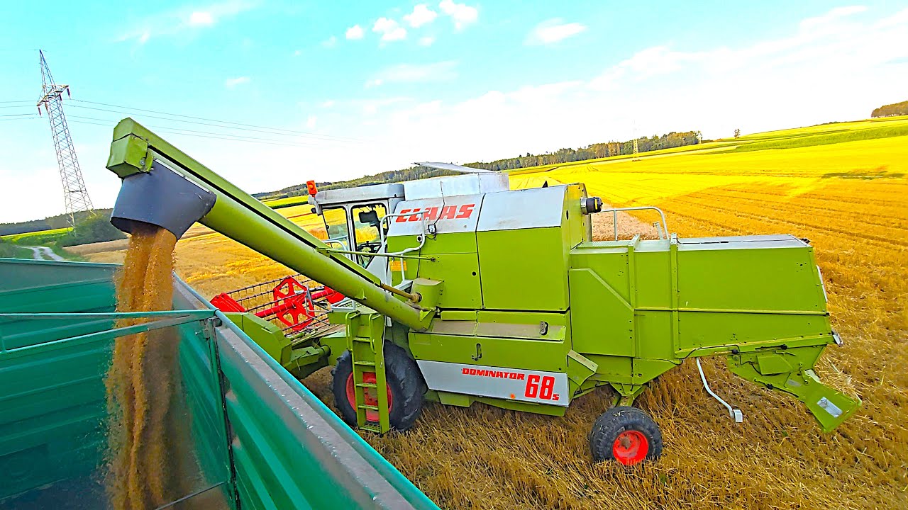 Dominator Klassiker 68 S Mähdrescher von Claas bei Gerste dreschen 2024 im Sonnenuntergang Panorama!