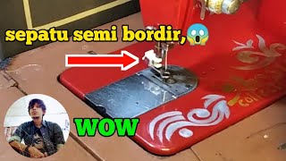 bordir manual,cara pasang sepatu bordir di mesin jahit hitam,darning foot,