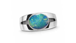 Men's Silver Opal Ring - Horizontal Green &amp; Blue Oval - 9109 | FlashOpal