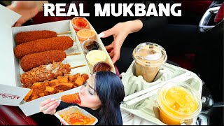 REAL MUKBANG SPICY RICE CAKES &amp; 5 DIFFERENT KOREAN CORN DOGS (NO TALKING)