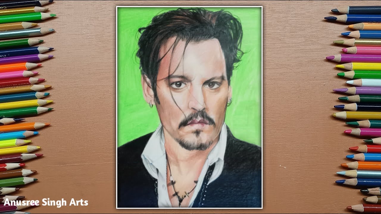 Portrait drawing: Johnny Depp | Colour pencil portrait drawing. Anusree Singh Arts.