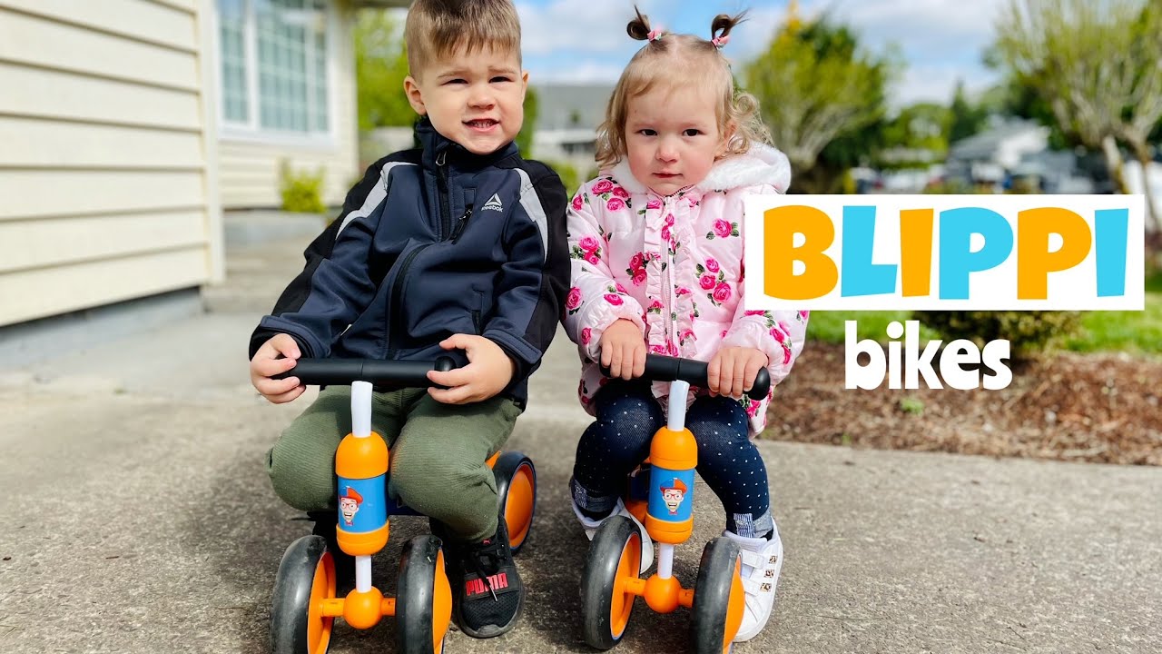 Three babies, Blippi bike review (kid bikes, toy, play, kid video for