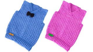 Como Tejer CHALECO a Crochet para NIÑOS Y NIÑAS (TODAS LAS TALLAS)
