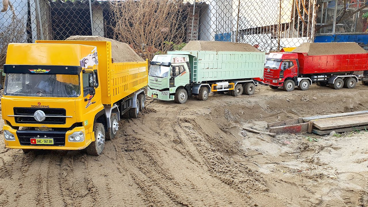 Tổng Hợp Những Siêu Xe Tải 4 Chân Chở Cát Quá Tải, Xe Đồ Chơi, Ô Tô Chở Cát Đi Dưới Nước, Dump truck