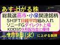 あす上がる株　2025年９月９日（火）に上がる銘柄。総裁選、高市・小泉関連銘柄。ＳＨＩＦＴ日経平均組み入れ。ソニーFGダイレクト上場。ＫＤＤＩ９月配当～最新の日本株情報。高配当株の株価やデイトレ情報～
