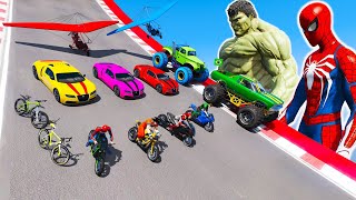 HOMEM ARANHA e HERÓIS com CARROS, Jet Ski, Aeronave e BIKE New Challenge GTA V Epic Stunt HULK mod screenshot 5