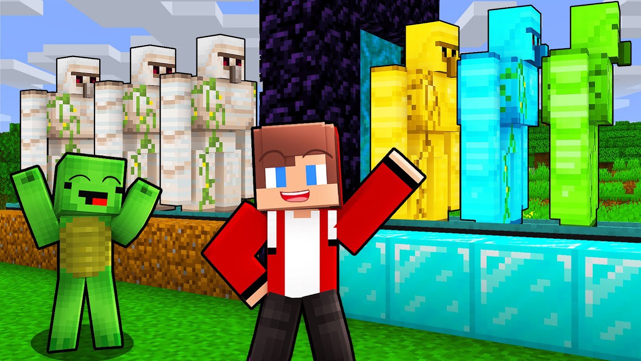 Джей-Джей и Майки создали фабрику для улучшения големов. Испытание — Minecraft Maizen