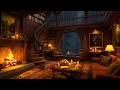 Cozy Cottage Ambience Slow Jazz With Night Rain Fireplace Sounds For Stress Relief Sleep Relax 