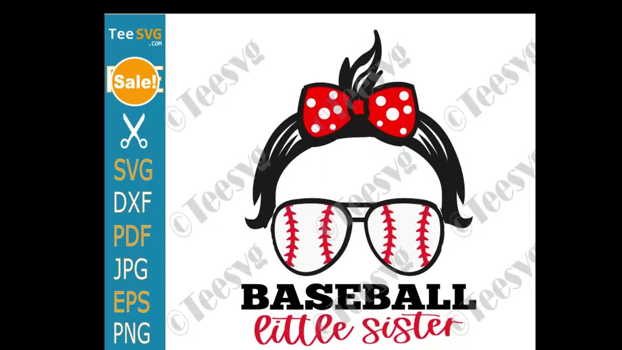 Little Sister Baseball SVG PNG | Messy Bun Little Girl Baseball Sister SVG File | Baseball Sister