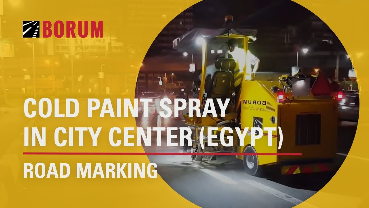 Road marking with COLD PAINT spray in city center (Egypt) - YouTube