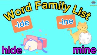 Word Family List -ide | Word Family List -ine | Learn to Read -ide & -ine Words Family | Kidzmania Ide And Ine Word List