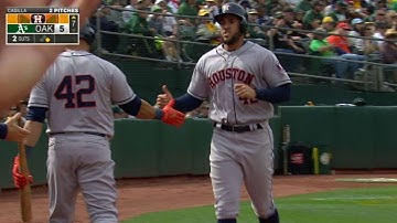 HOU@OAK: Altuve beats out DP to plate Springer