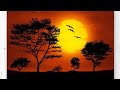 Sunset Scenery Drawing With Poster Colour ll Beautiful Poster Colour Drawing