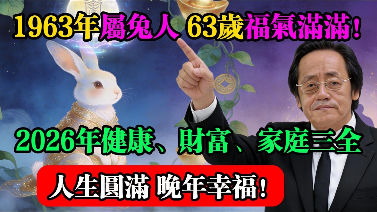 1963年屬兔人，63歲福氣滿滿！2026年健康、財富、家庭三全，人生圓滿！#倪海厦 #屬兔運勢 #生肖兔 #2026運勢 #水火既濟 #命理解析 #流年運勢 #易經 #國學智慧