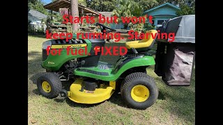 John Deere starts but won't stay running, no gas to the fuel pump. FIXED. D100 D105 D110  E100 E105