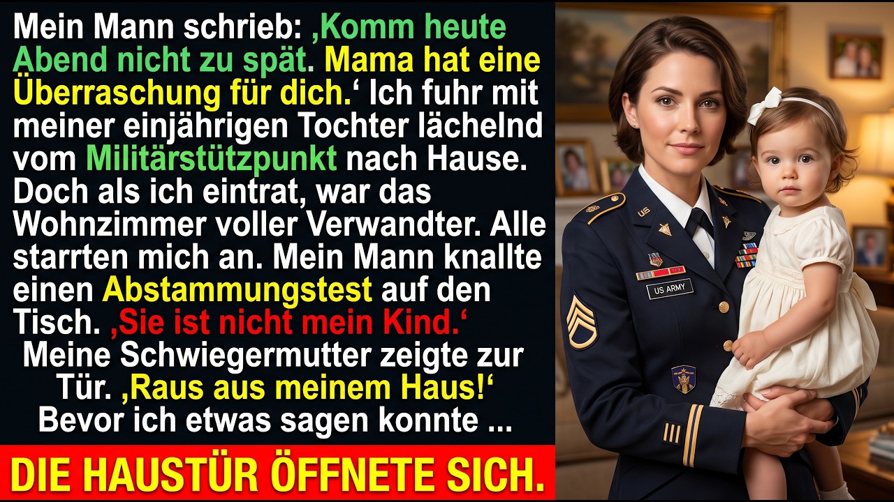 Ich kam in meiner Uniform nach Hause und dachte, meine Schwiegerfamilie hätte eine Überraschung für mich vorbereitet. Stattdessen stand mein Mann im Wohnzimmer und schrie: „Sie ist nicht mein...