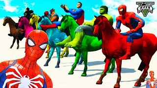 GTA V Horse Spider man Stunt Racing Challenge By Super Heroes Amazing Planes Homem Aranha