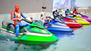 Spiderman And Siren Head Vs Team Iron Man Jet Ski Water Jump Challenge Spider Man,Siren Head - GTA 5 screenshot 5