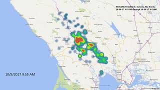 This redcom/firstwatch video shows the heatmap of 911 calls throughout
sonoma county during fire emergency oct, 8-9, 2017. press democrat is
a newspa...