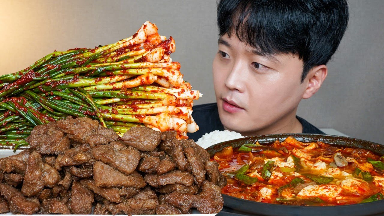 [와차밥] 돼지갈비 순두부찌개 갓담근 파김치 요리 먹방 Green Onion Kimchi & Pork Ribs ASMR MUKBANG REAL SOUND EATING SHOW